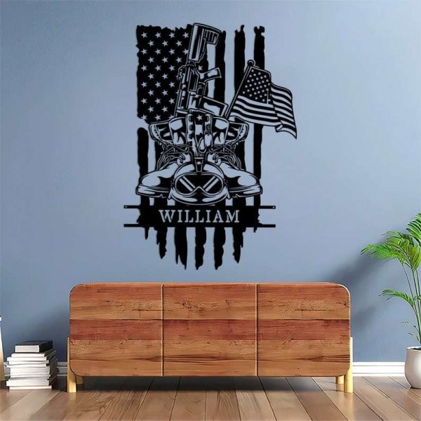 Personalized Combat Boots Military Sign Independence Day Veteran Day Patriotic Decor Custom Metal Sign