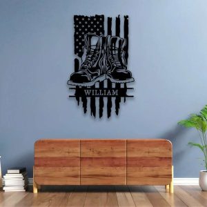 Personalized Combat Boots Sign Independence Day Veteran Day Patriotic Decor Custom Metal Sign 4