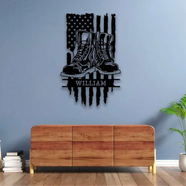 Personalized Combat Boots Sign Independence Day Veteran Day Patriotic Decor Custom Metal Sign