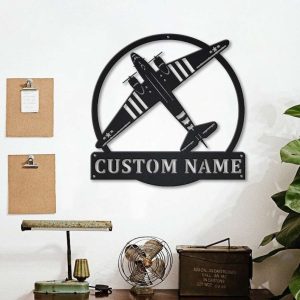 Personalized Compass Airplane Monogram Sign Aircraft Hangar Pilot Name Sign Airforce Patriotic Decor Gift Custom Metal Sign 2