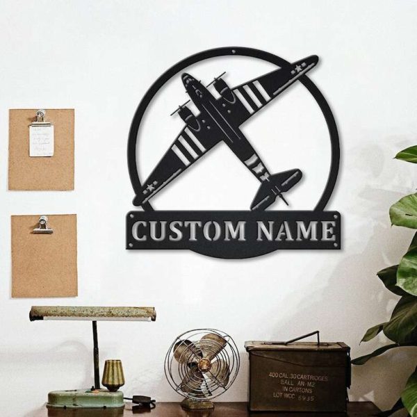 Personalized Compass Airplane Monogram Sign Aircraft Hangar Pilot Name Sign Airforce Patriotic Decor Gift Custom Metal Sign