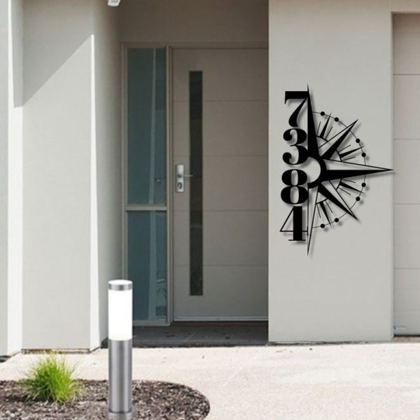 Personalized Compass Rose Vertical Address Sign House Number Plaque Custom Metal Sign