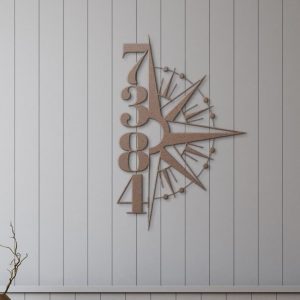 Personalized Compass Rose Vertical Address Sign House Number Plaque Custom Metal Sign 4