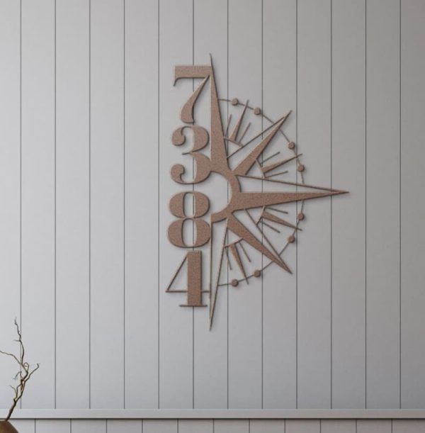 Personalized Compass Rose Vertical Address Sign House Number Plaque Custom Metal Sign