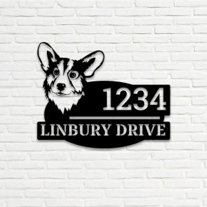 Personalized Corgi Dog Cute Puppy Address Sign House Number Plaque Custom Metal Sign 1 1