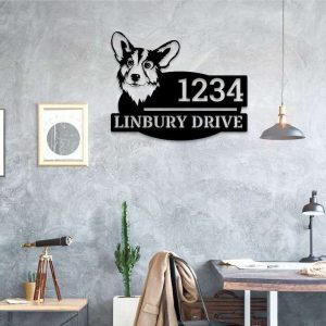 Personalized Corgi Dog Cute Puppy Address Sign House Number Plaque Custom Metal Sign 2