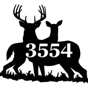 Personalized Couple Deer Buck and Doe Live Here Address Sign House Number Plaque Custom Metal Sign