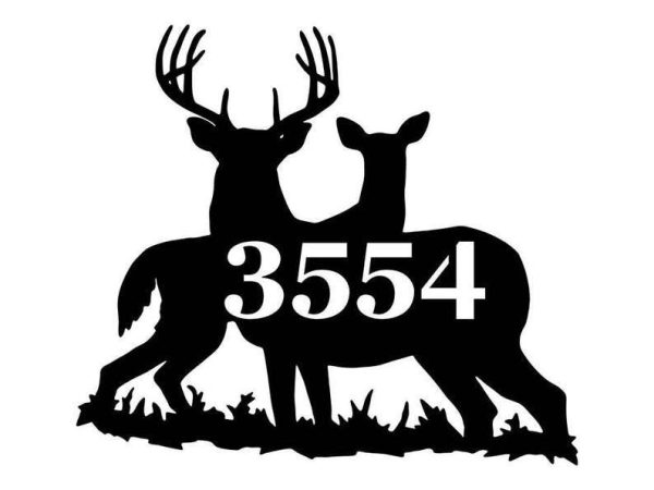 Personalized Couple Deer Buck and Doe Live Here Address Sign House Number Plaque Custom Metal Sign