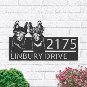 Personalized Couple Llama Address Sign House Number Plaque Custom Metal Sign 1