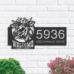 Personalized Cow Farm House Ranch Welcome Address Sign House Number Plaque Custom Metal Sign