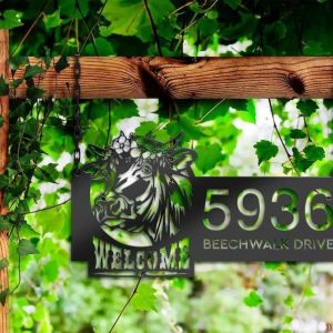 Personalized Cow Farm House Ranch Welcome Address Sign House Number Plaque Custom Metal Sign 3