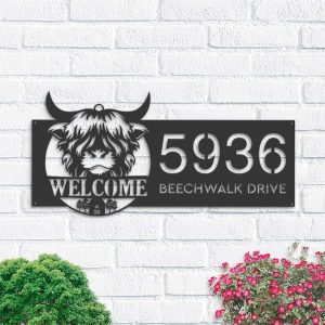 Personalized Cow Heifer Bison Farmhouse Farm Animal Ranch Address Sign House Number Plaque Custom Metal Sign 1