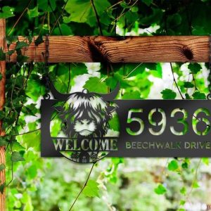 Personalized Cow Heifer Bison Farmhouse Farm Animal Ranch Address Sign House Number Plaque Custom Metal Sign 2