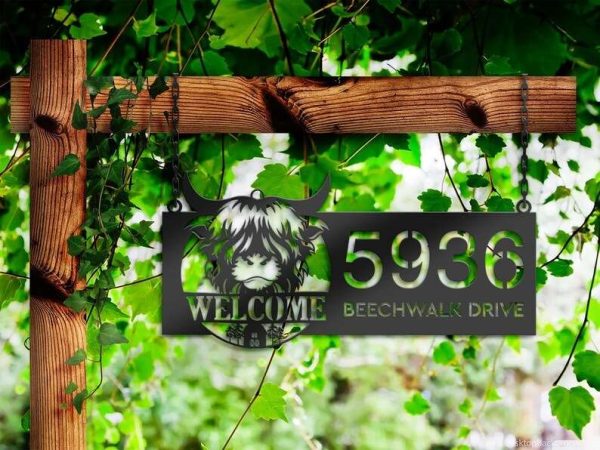 Personalized Cow Heifer Bison Farmhouse Farm Animal Ranch Address Sign House Number Plaque Custom Metal Sign