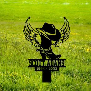 Personalized Cowboy Boot Hat With Wings Memorial Sign Yard Stakes Grave Marker Cemetery Decor Custom Metal Sign 2