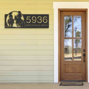 Personalized Cowboy Cowgirl Couple Horse Rider Farm Ranch Address Sign House Number Plaque Custom Metal Sign 2