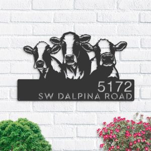 Personalized Cows Farmhouse Ranch Animals Address Sign House Number Plaque Custom Metal Sign 1