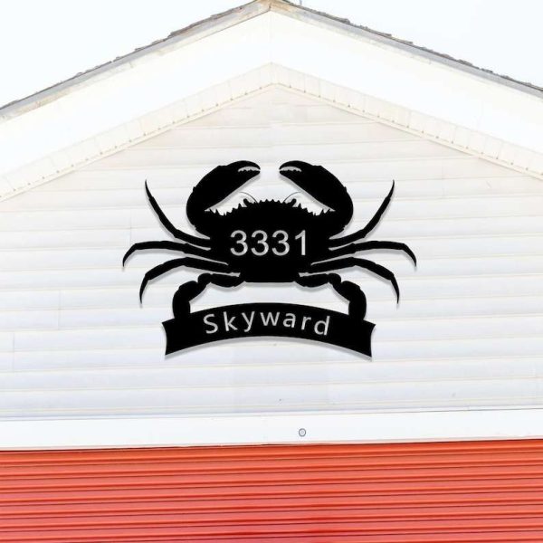 Personalized Crab Beach House Address Sign House Number Plaque Custom Metal Sign