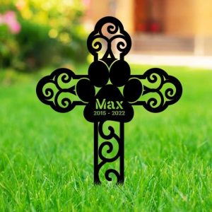 Personalized Cross Dog Paw Memorial Sign Yard Stakes Grave Marker Cemetery Decor Custom Metal Sign 1