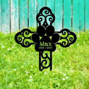 Personalized Cross Dog Paw Memorial Sign Yard Stakes Grave Marker Cemetery Decor Custom Metal Sign 3