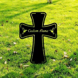 Personalized Cross with Hummingbird Memorial Sign Yard Stakes Grave Marker Cemetery Decor Custom Metal Sign 3