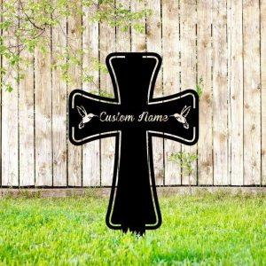 Personalized Cross with Hummingbird Memorial Sign Yard Stakes Grave Marker Cemetery Decor Custom Metal Sign 4