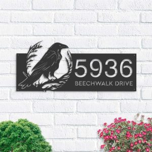 Personalized Crow Raven Address Sign House Number Plaque Custom Metal Sign