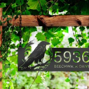 Personalized Crow Raven Address Sign House Number Plaque Custom Metal Sign 3