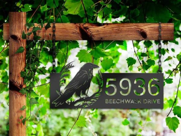 Personalized Crow Raven Address Sign House Number Plaque Custom Metal Sign