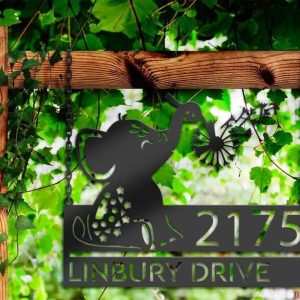 Personalized Cute Baby Elephant Playing with Dandelion Address Sign House Number Plaque Custom Metal Sign 2