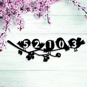 Personalized Cute Bird on the Tree Flower Address Sign House Number Plaque Custom Metal Sign 1