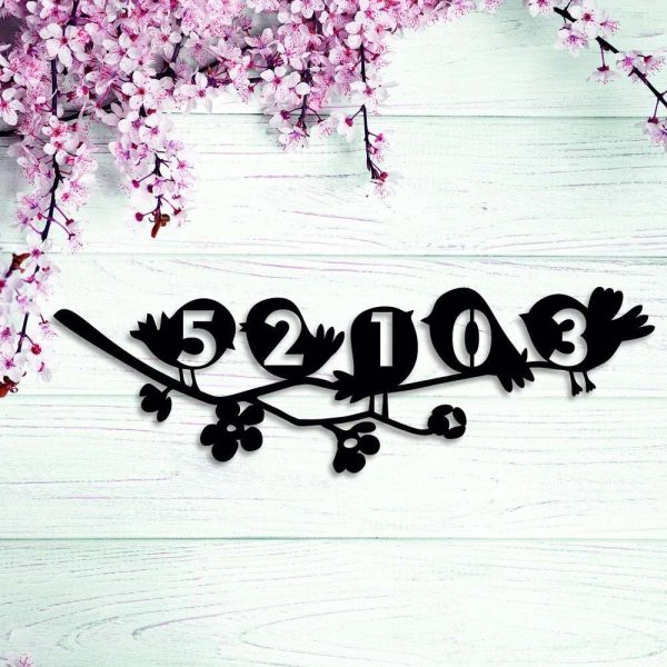 Personalized Cute Bird on the Tree Flower Address Sign House Number Plaque Custom Metal Sign