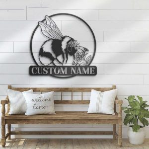 Personalized Cute Floral Bee Honey Bee Farm Decorative Garden Custom Metal Sign 1