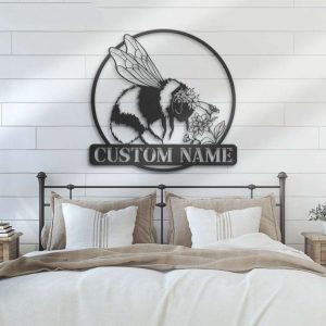 Personalized Cute Floral Bee Honey Bee Farm Decorative Garden Custom Metal Sign 2