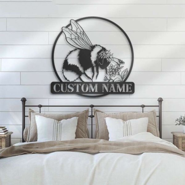 Personalized Cute Floral Bee Honey Bee Farm Decorative Garden Custom Metal Sign