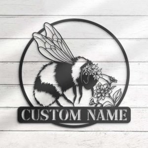 Personalized Cute Floral Bee Honey Bee Farm Decorative Garden Custom Metal Sign 3