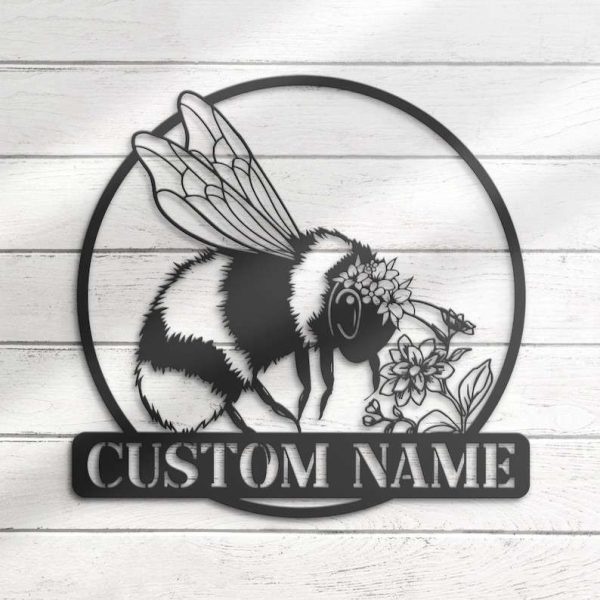 Personalized Cute Floral Bee Honey Bee Farm Decorative Garden Custom Metal Sign