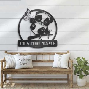 Personalized Cute Panda With Butterfly Decorative Garden Custom Metal Sign 1