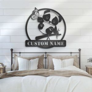 Personalized Cute Panda With Butterfly Decorative Garden Custom Metal Sign 2