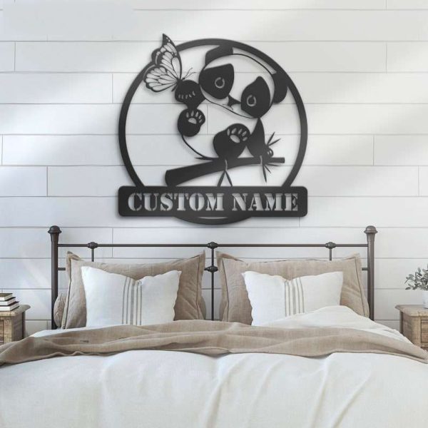 Personalized Cute Panda With Butterfly Decorative Garden Custom Metal Sign