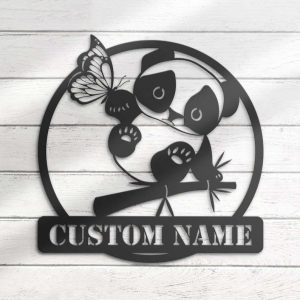 Personalized Cute Panda With Butterfly Decorative Garden Custom Metal Sign 3