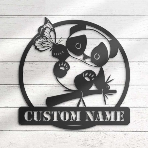 Personalized Cute Panda With Butterfly Decorative Garden Custom Metal Sign