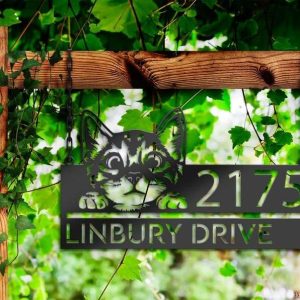 Personalized Cute Peeking Cat Kitten Pet Address Sign House Number Plaque Custom Metal Sign