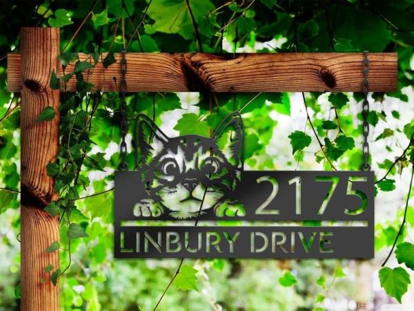 Personalized Cute Peeking Cat Kitten Pet Address Sign House Number Plaque Custom Metal Sign