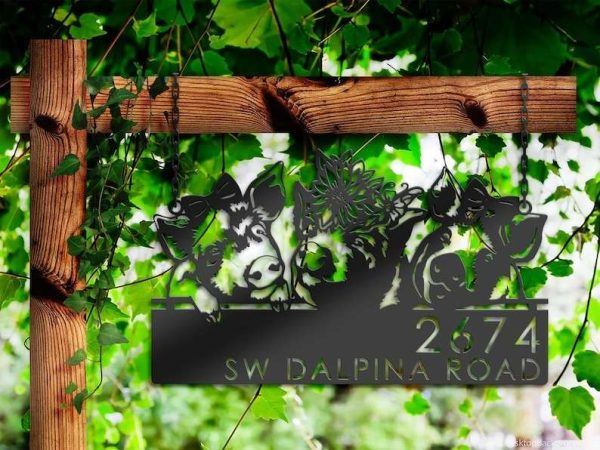 Personalized Cute Pigs Farmhouse Farm Animal Ranch Address Sign House Number Plaque Custom Metal Sign