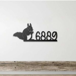 Personalized Cute Squirrel and Chestnut Address Sign House Number Plaque Custom Metal Sign