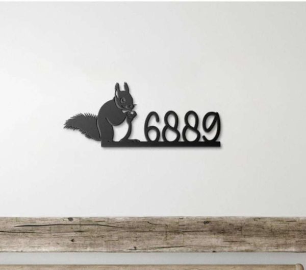 Personalized Cute Squirrel and Chestnut Address Sign House Number Plaque Custom Metal Sign