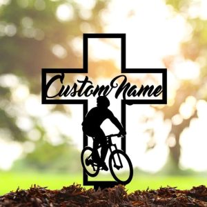 Personalized Cycling Memorial Sign Yard Stakes Bike Rider Grave Marker Cemetery Decor Custom Metal Sign