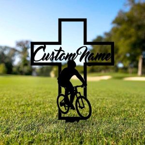 Personalized Cycling Memorial Sign Yard Stakes Bike Rider Grave Marker Cemetery Decor Custom Metal Sign