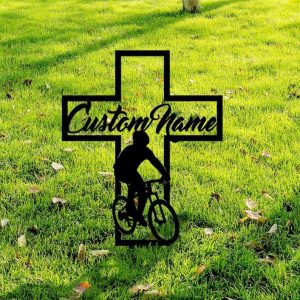 Personalized Cycling Memorial Sign Yard Stakes Bike Rider Grave Marker Cemetery Decor Custom Metal Sign 3